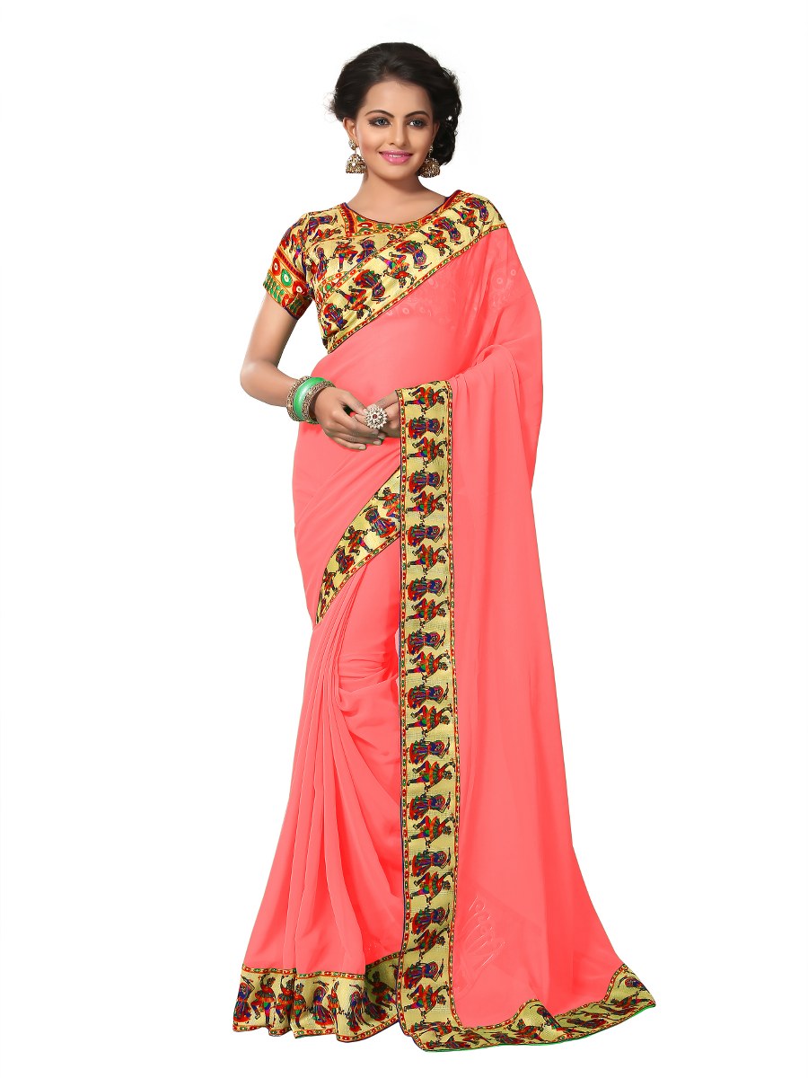 Peach Colored Georgette Saree