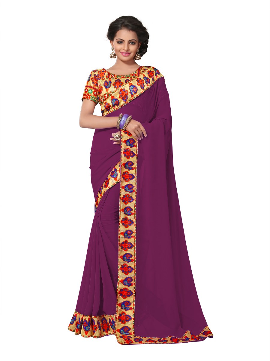 Magenta Colored Georgette Saree