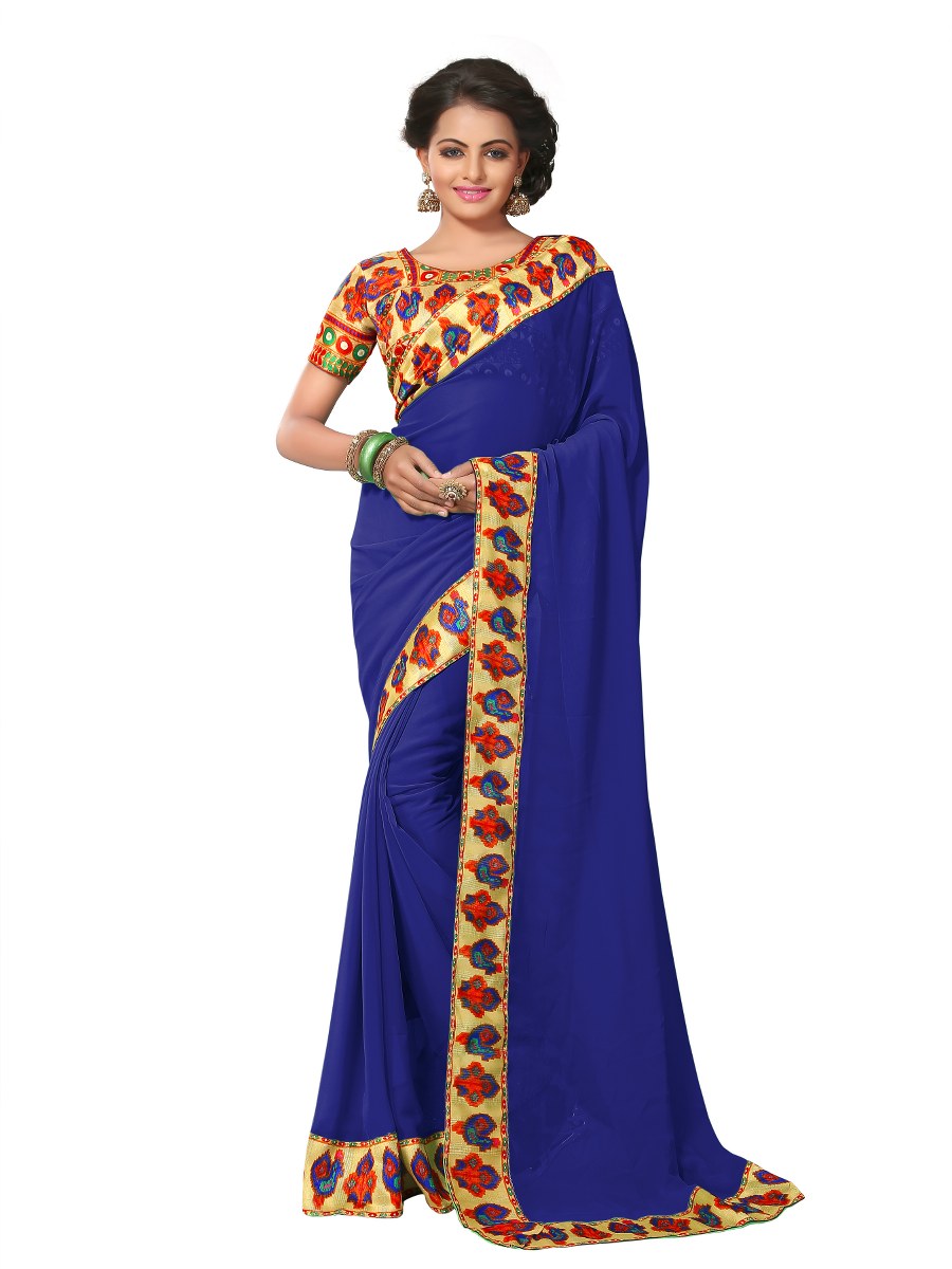 Desi Gaze Blue Colored Georgette Saree