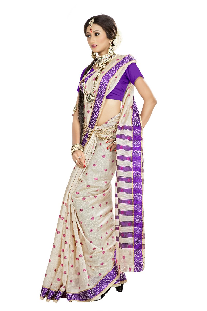 Desi Gaze Purple and Beige Colored Banarasi Silk Saree