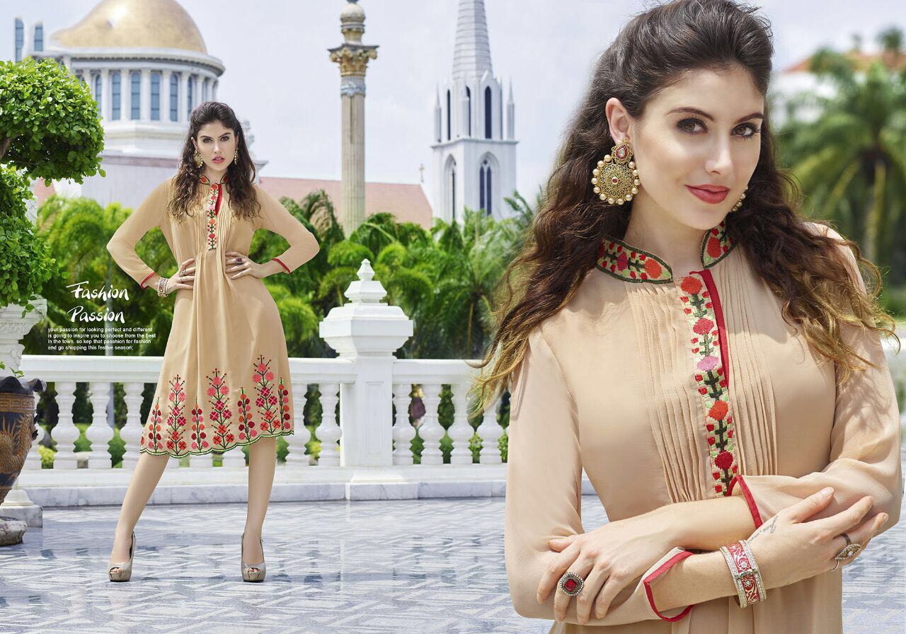 Kristy Cream Georgette Party Wear Embroidered Stitched Kurti