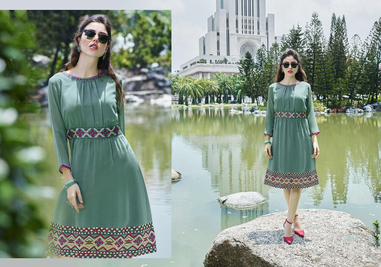 Kristy Olive Green Georgette Party Wear Embroidered Stitched Kurti