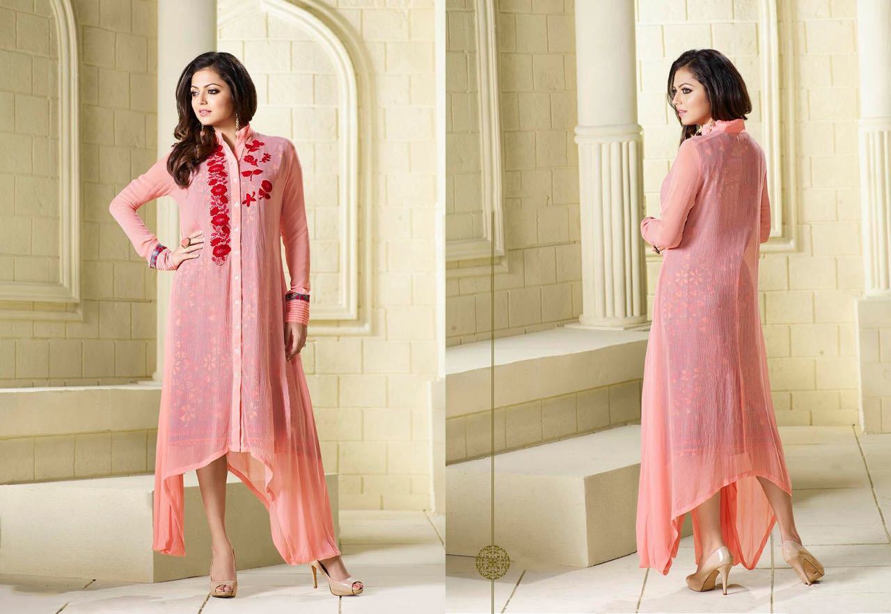 navya Pink Chiffon Party Wear Embroidered Stitched Kurti