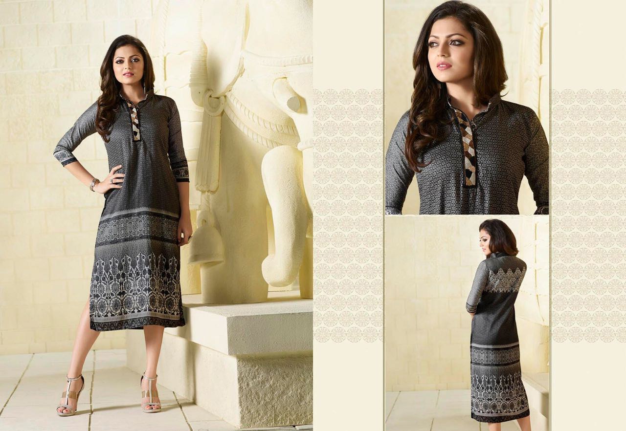 navya Grey Rayon Party Wear Embroidered Stitched Kurti