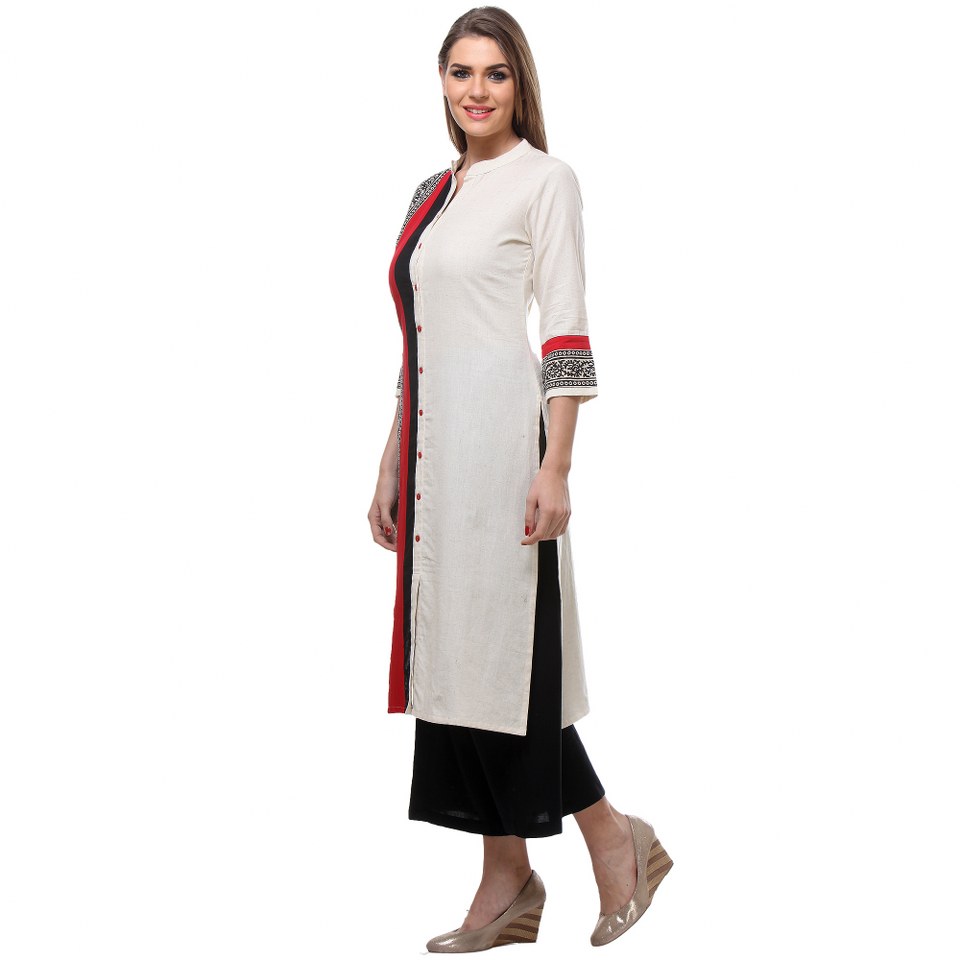 Varalika White Jute Party Wear Printed Stitched Kurti