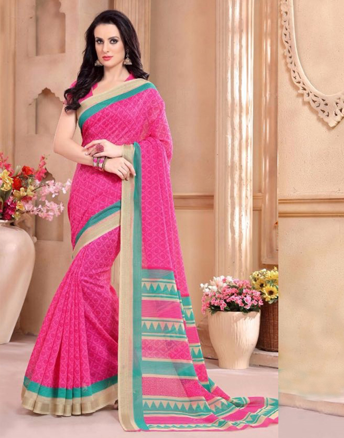 Devika Pink Cotton Jari Border Party Wear Sarees