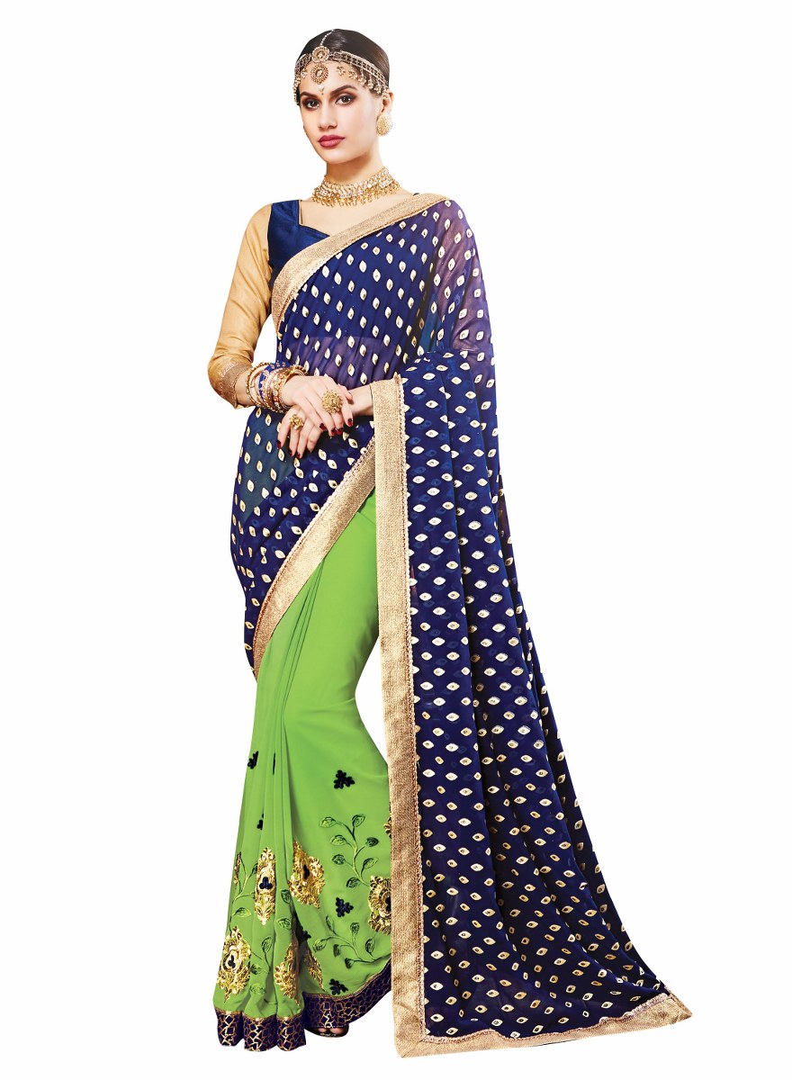 Maithili Blue And Green Colored Georgette Saree