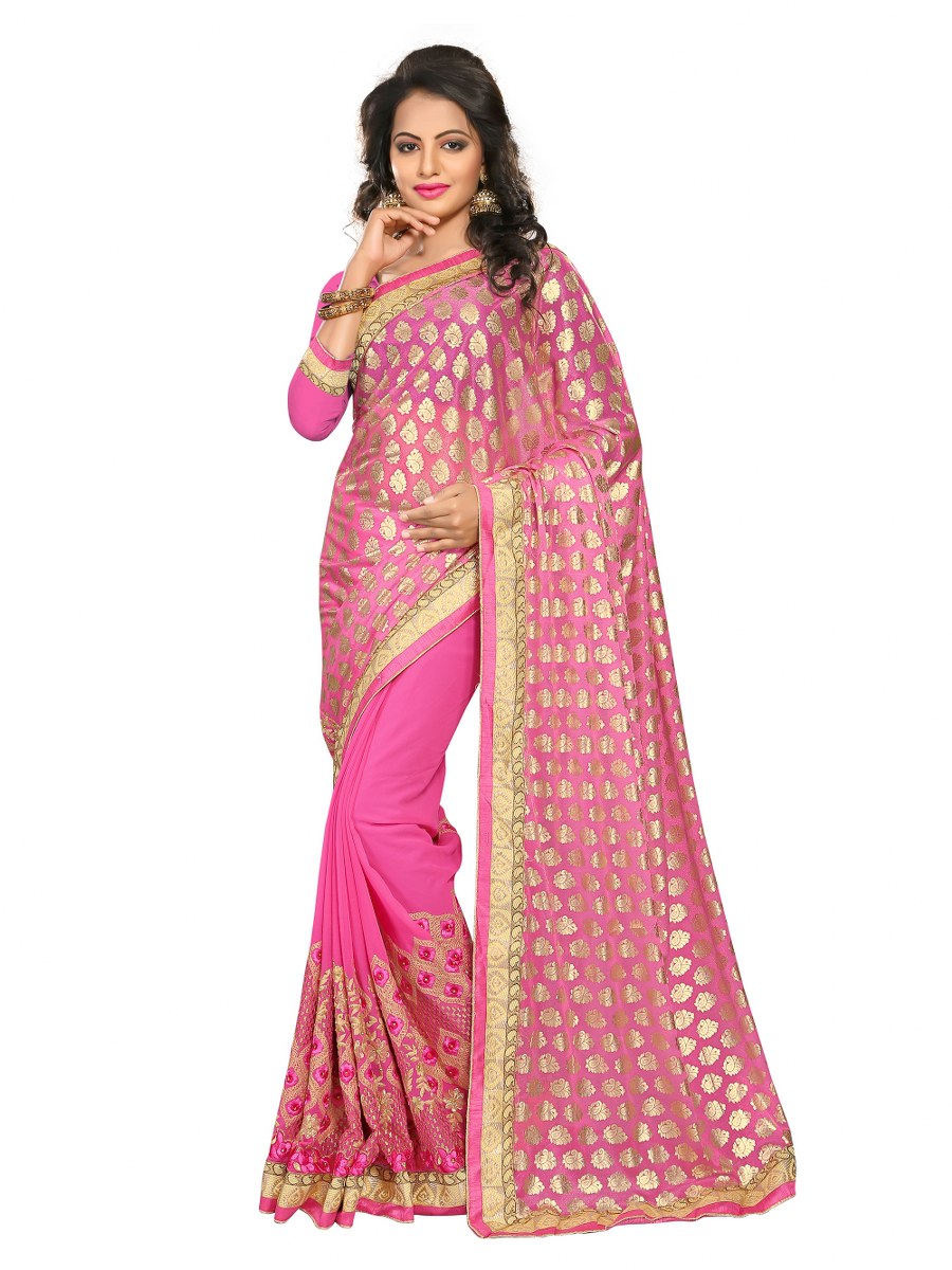 Pratiksha Pink Colored Lycra And Georgette Saree