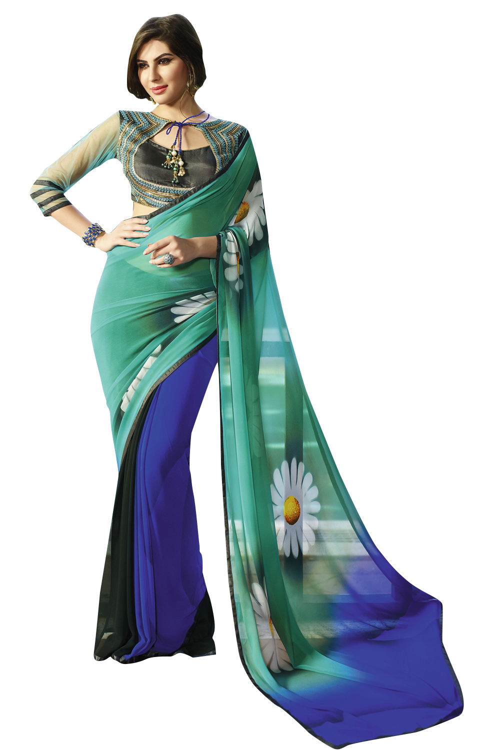 Georgette Multicoloured  Printed Women s Saree