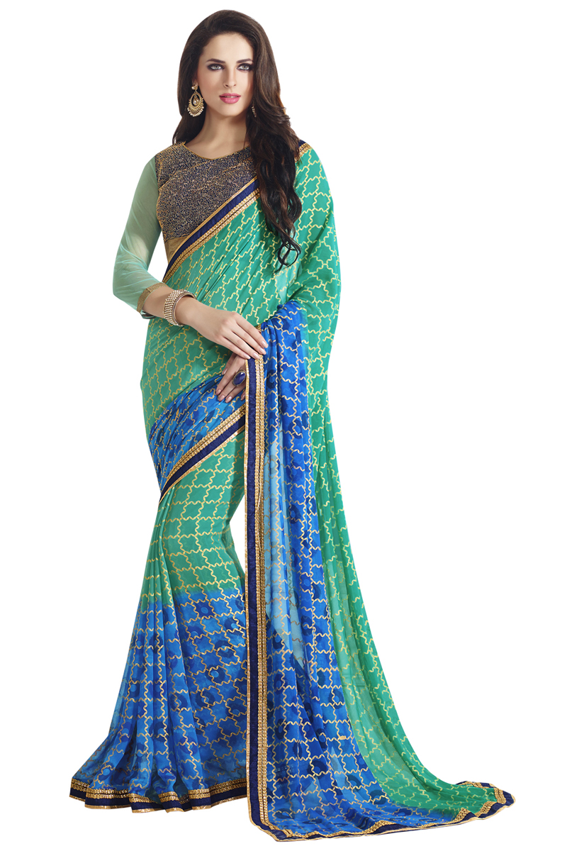 Georgette Blue  Saree with Banglori Silk Blouse