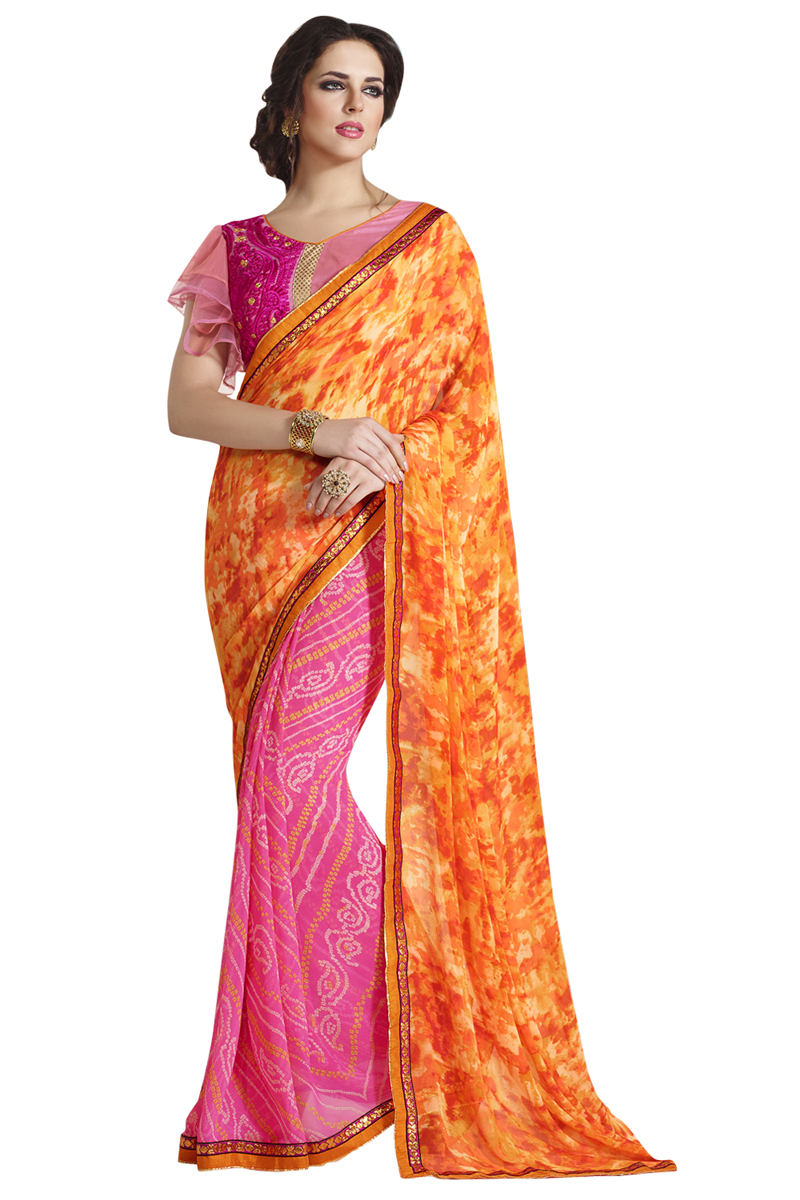 Georgette Pink  Saree with Banglori Silk Blouse