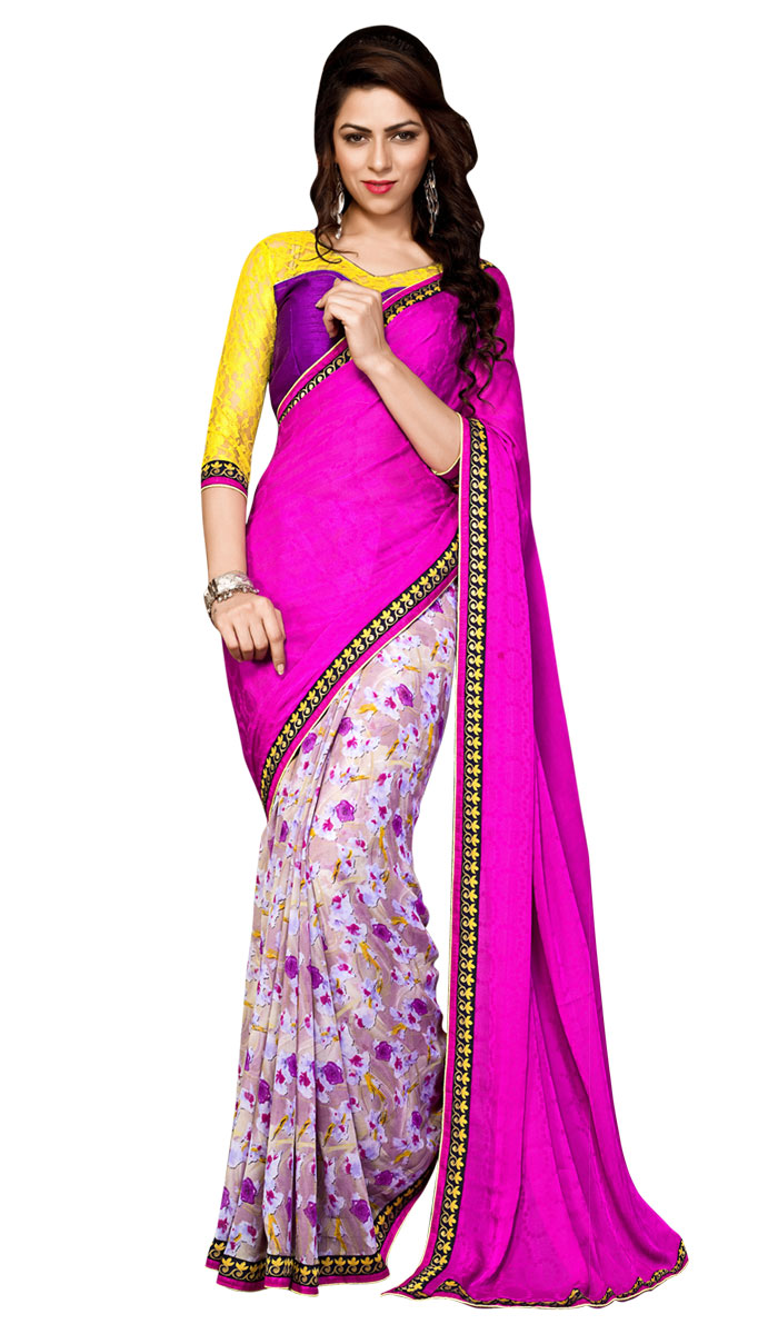 Urban Naari Pink and Purple  Jacquard Printed saree