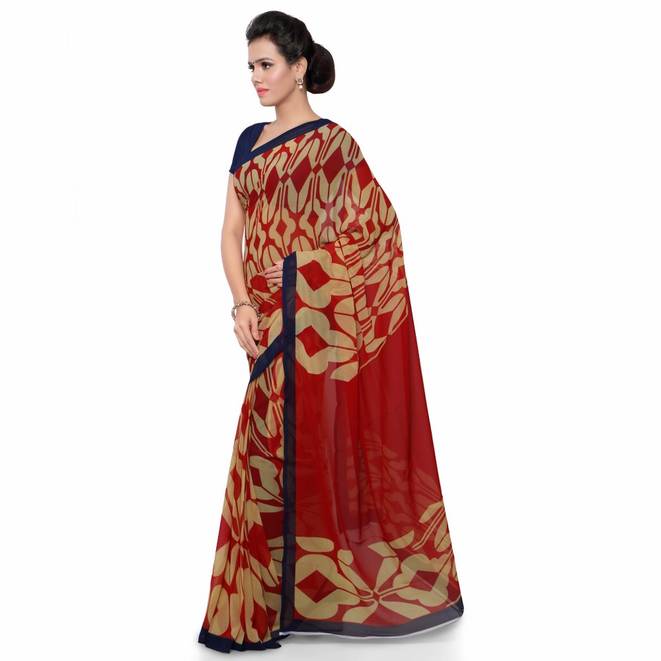 Kalindi VOL-4 Cream And Red Georgette Party Wear Sarees