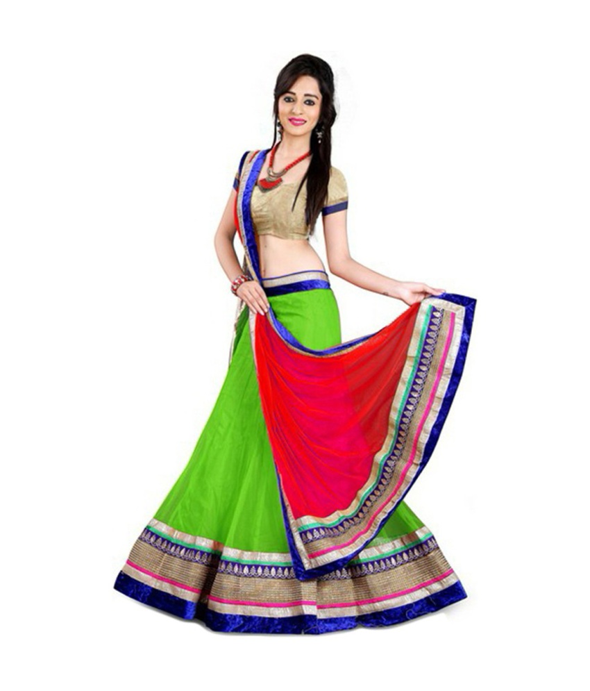 kedar green red and yellow lehnga choli