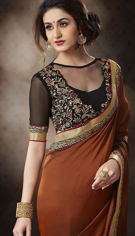 Shree Impex Orange Embroidered Georgette Saree with Blouse