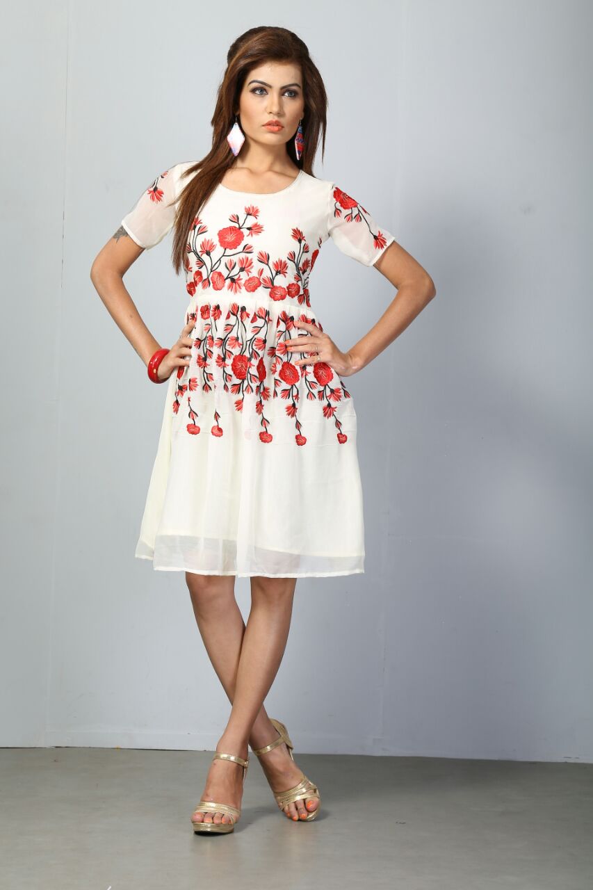 Priya fashion amazing White And Orange georgette Kurti